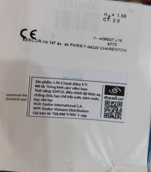 Mắt kính Essilor Crizal Alize 1.56